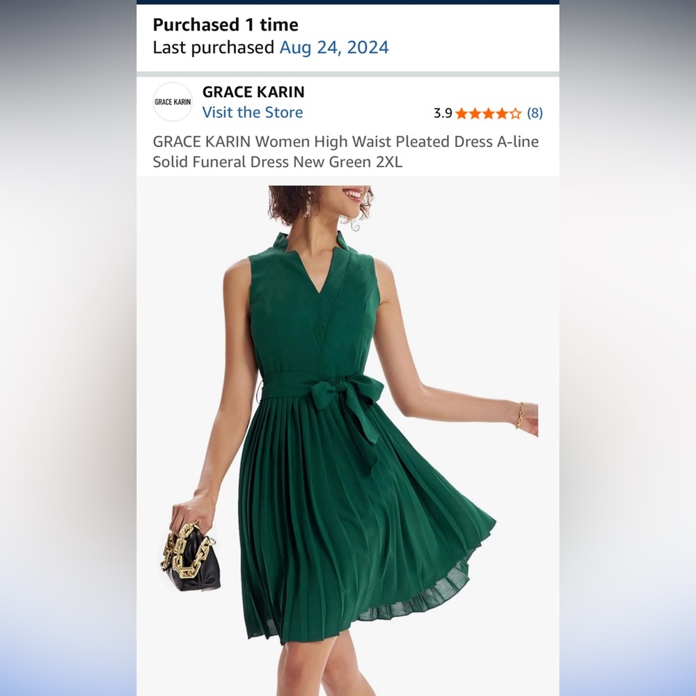 Grace Karin 2X women’s emerald green dress worn twice pleated skirt*fabulous